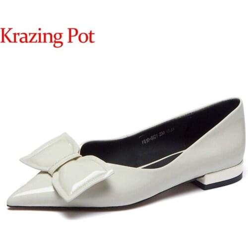 Krazing Pot new pointed toe shallow low heels butterfly-knot daily wear dating convenient European style slip on women pumps L32