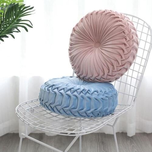 Round Pumpkin Pleated Seat Cushion Pillow Pouf Soft Velvet Comfortable Throw Home Sofa Decor