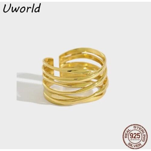 Multi layer Line Wound Open Silver Rings Adjustable 18K Gold Filled S925 Sterling Silver finger Ring Women Daily Jewelry