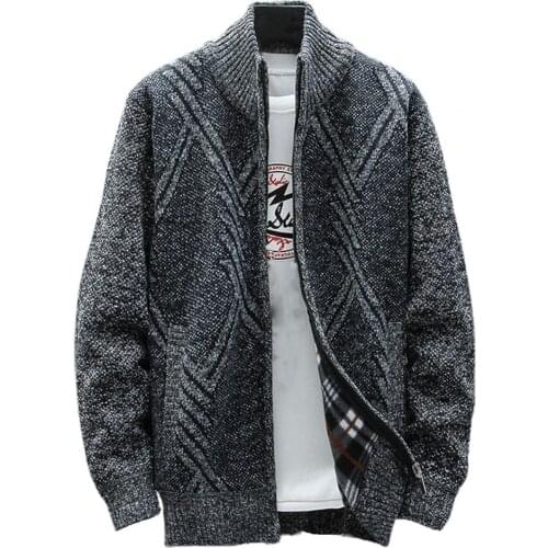Men Coats Knitted Long Sleeve Cardigan Geometric Pattern Stand Collar Sweater Casual Slim Jackets Loose Outerwear Autumn Winter