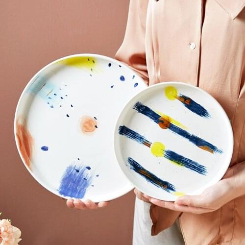 New Porcelain Dinner Plate Salad Plate Rice Bowl Hand-painted Round Bowl for Pasta Salad Porcelain Rice Bowl Kitchen Dinnerware
