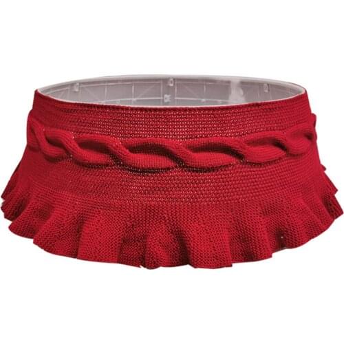 Xmas Tree Skirt Xmas Tree Ornament Apron Ornaments Wine Red Fold Lace Three-dimensional Knitted Christmas Tree Bottom Skirt