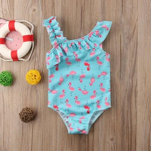 Cartoon Pattern Baby Girl Swimsuit One Piece Ruffle Swimwear Kids Summer Swimming Suit 1-6Y