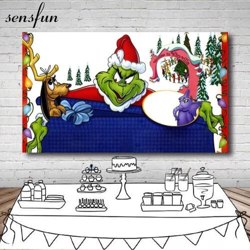 Sensfun Grinch Stole Christmas Party Backdrops For Photo Studio Winter Snow White Photography Backgrounds 7x5FT Vinyl