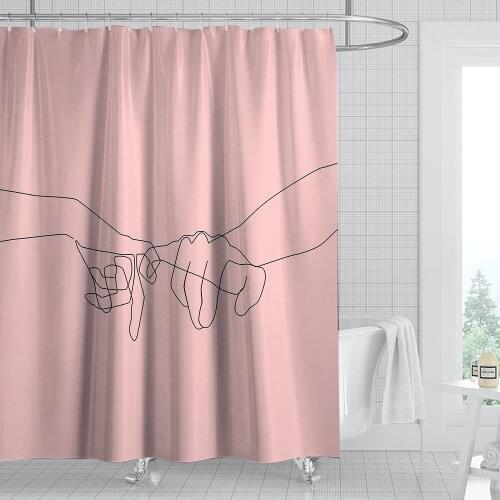 Modern nordic style line holding hands girl shower curtain waterproof bathroom layout home decoration
