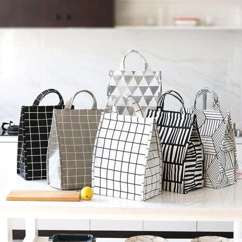 Food Cooler Bag Waterproof Portable Thermal Oxford Lunch Bag Insulated Handbag For Women Men Kids Large Striped Box Bag Tote