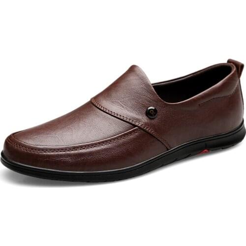 Mens Genuine Leather Shoes Round Toe Soft Leather Anti-slip Loafers Shoes Adulto Shoes Lightweight Comfy Elegantes Waterproof