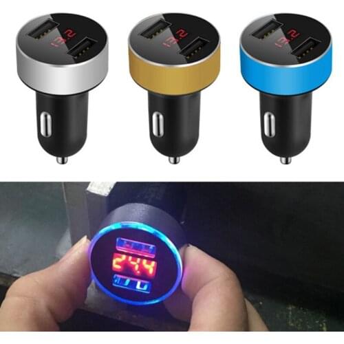 Universal USB Car Charger Dual USB Port Adapter Charger LED Display Voltmeter Current for Tablet Mobile Phone New Drop shipping