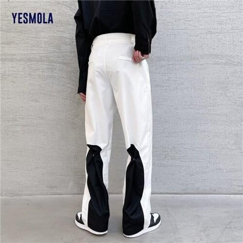 YESMOLA Ins Retro Color Blocking Design Casual Pants Mens Street Hip Hop Ruffian Handsome Straight Pants Trend Korean Pants