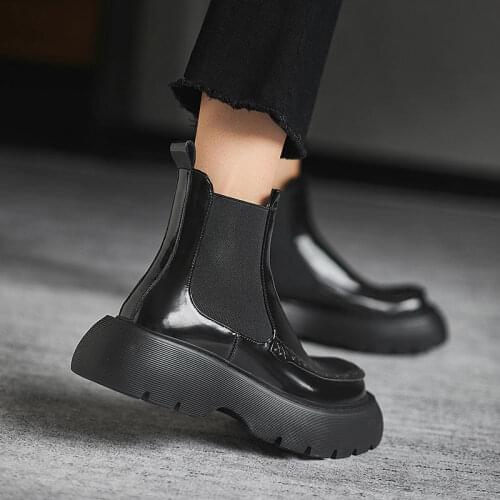 QZYERAI 2021 Rubber Boots Women with Heels Genuine Leather Chunky Heels Shoes Woman Winter Party Dancing Ankle Boots Girls