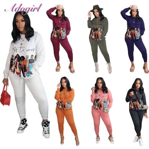 Women High Street Two Piece Sets Causal Digital Print Long Sleeve Sweatshirt Joggers Pants Suit Winter Sportwear Thick Tracksuit