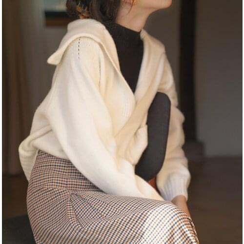 2021 autumn/winter new ladies pullover casual solid color big V-neck cashmere sweater loose Korean 100% wool sweater ladies top