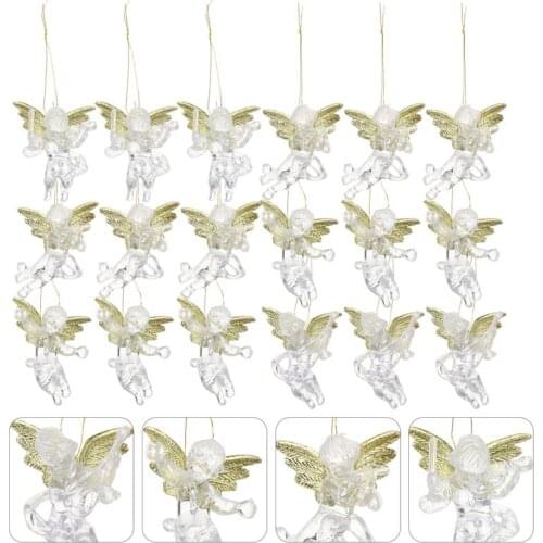 24pcs 6cm Christmas Hanging Ornaments Transparent Angel Pendants Chic Decors Xmas Tree DIY Ornament Miniatures