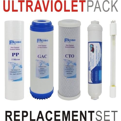 5 Stage Drinking Water System Replacement filters with PP filter 5 micron,GAC,Carbon Block Filter,Post carbon filter,6W UV Bulb