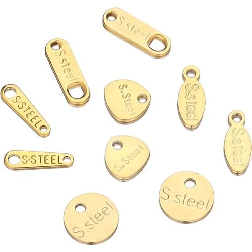 50pcs Gold Stainless Steel Small End Tail Charms Pendants Necklace Extended Chain Charms Findings for DIY Jewelry Gifts Making