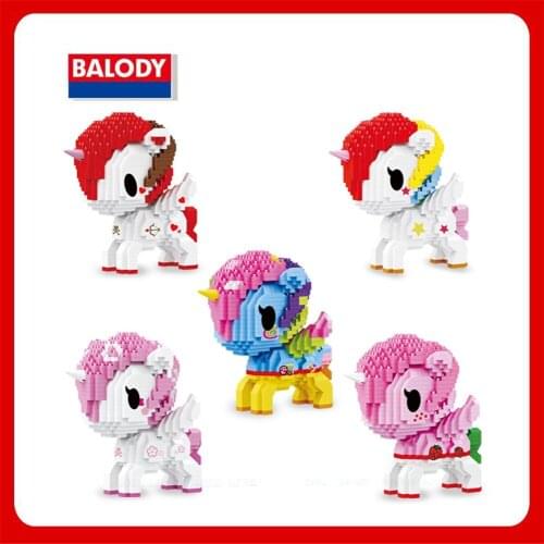 Balody 18191 Brick Toys Famous Anime Character Rainbow Unicorned Horse Animal Building Micro Mini 3D Blocks Toys For Kids