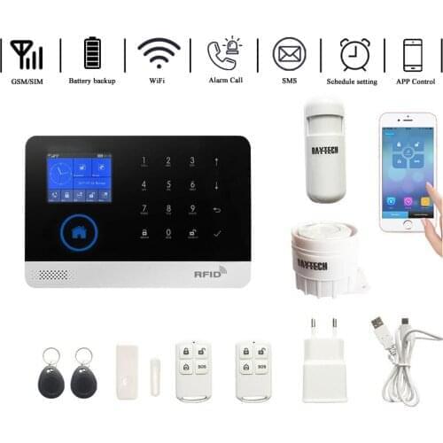 Wireless GSM Home Alarm System LCD Touch Screen GPRS WiFi GSM Security System RFID Motion Detector Fire Smoke Sensor