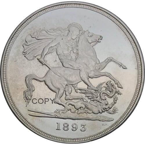 Great Britain 5 Pounds 1893 Victoria 3rd portrait Brass Silver Plated Copy Coin With Letter Edge
