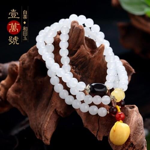Natural hetian white jade beads bracelets for women amber bracelet no heated no pressed real amber 6mm jadeite jade jewelry