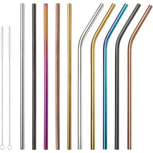 Stainless Steel Colored Drinking Straws 8.5"/ 9.5" /10.5" Bent and Straight Reusable Drinking Straws