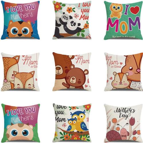 Mothers Day Decor Throw Pillowcase I Love Mom Linen Sofa Seat Cushion Cover Party Home Decor 45x45cm