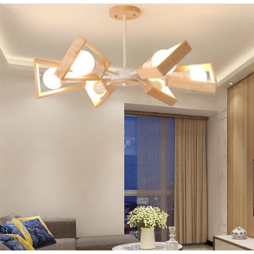 European style simple living room log fan shape modern bedroom dining room wooden art creative decorative Pendant LightsLX102701