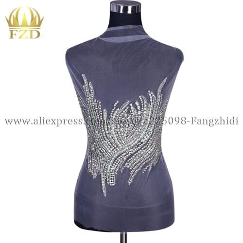 FZD 1 Piece Bodice Applique Rhinestones Beaded Wedding Dress with Beautiful Beads Appliques for DIY Patch Decoration Trimming
