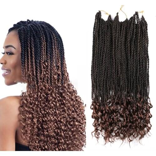 YiHan Ombre Crochet Braiding Hair Extension 18" 80g/ Pack Senegalese Twist With Curly Ends TBrown Tpurple Synthetic Crochet Hair