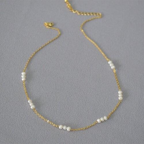 Korean version simple brass gold-plated simple delicate freshwater pearl exquisite goddess temperament clavicle chain necklace