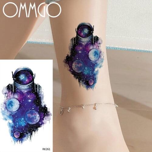 Cosmos Space Cosmonaut Galaxy Temporary Tattoo Paper For Men Women Body Art Leg Back Arm Tatoo Waterproof Fake Tattoo Sticker