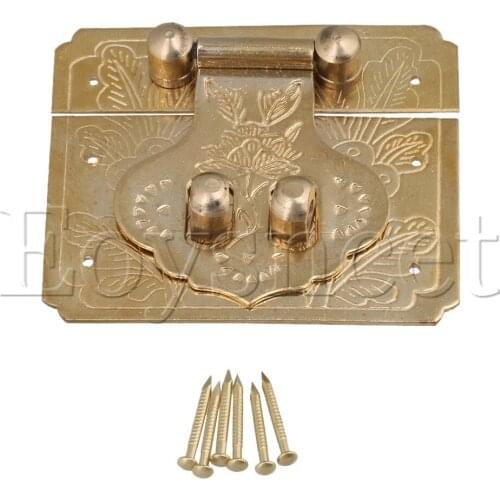 60x50mm Brass Carved Flowers Latch Lock Catch for Jewelry Box Wooden Box