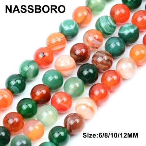 Fashion Mix Stripes Round Loose Spacer Natural Stone Beads Jewelry Making Bracelet Diy Bead 6/8/10/12MM 15" Strand NASSBORO