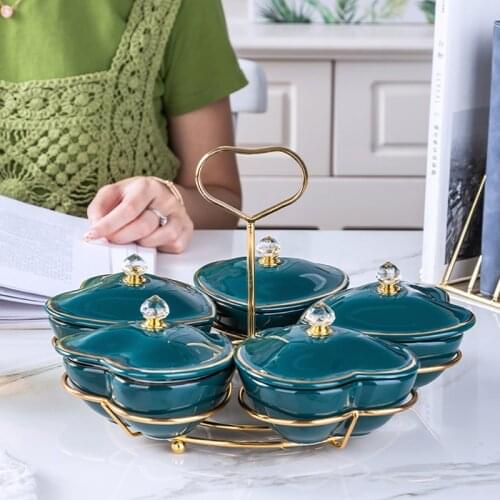 Nordic Art Ceramic Dried Fruit Grid Plate Set ModernCoffee Table Dining Table Snack Fruit Dessert Snack Plate PlatterCombination