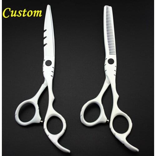 Custom 440c 6 / 5.5 inch White cut hair scissors set cutting barber makas make up scissor thinning shears hairdressing scissors