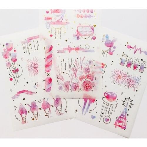 3 Sheets Shiny Pink Princess Things Paper Stickers Hand Account Decor Notebook Decorative Sticker