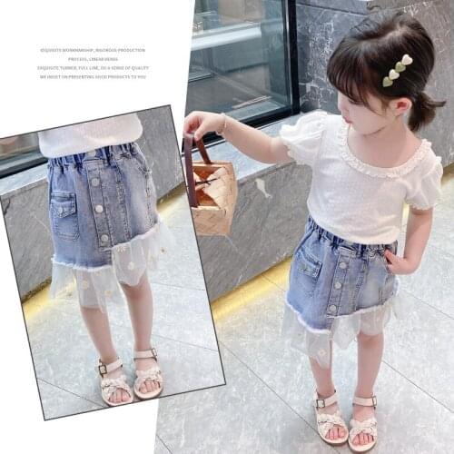 New Girls Little Daisy Skirt Summer Lace Kids Jean Children Ballet Skirts For Party Dance Princess Girl Denim Skirts Clothes