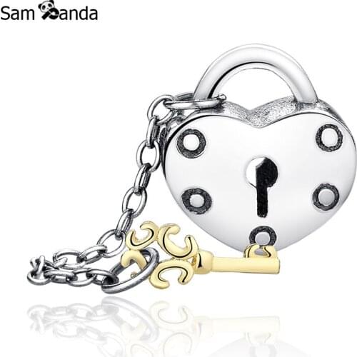 New Authentic 925 Sterling Sliver Bead Charm Mini Heart Lock Key Beads Fit Pandora Bracelets & Bangles Necklace Jewelry