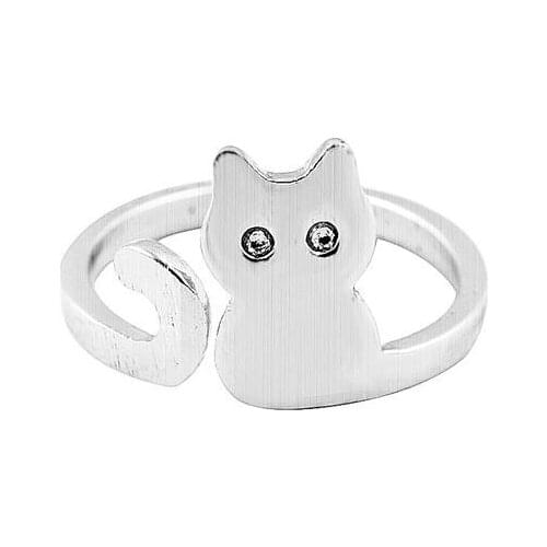 Wholesale Fashion Rings 10pcs/Lot Adjustable Sitting Cat With Long Tail Ring Women Kids Party Cat Jewerlry Can Mix Color