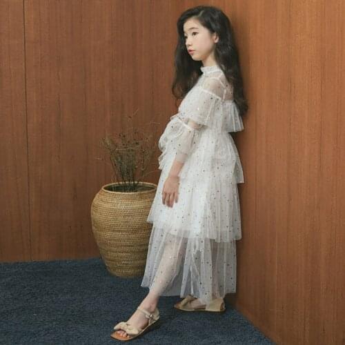 INS Girl Princess Party Maxi Dress Star Mesh Wedding Birthday Clothing Spring Summer 2019 New Baby Girl Dress 4 5 6 8 10 year