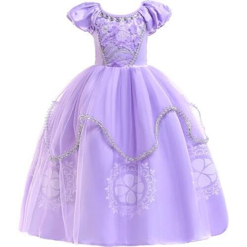 Girls Cartoon Dress Kids Shoulderless New Purple Fancy Dress Children Beauty Beast Belle Princess Costumes Party Girls Dress