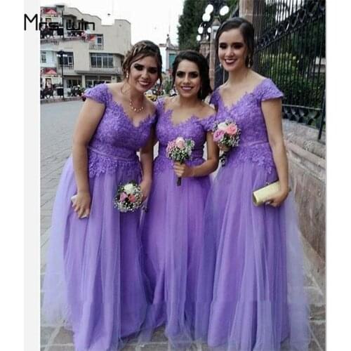 Mrs win Bridesmaid Dresses Lavender V-Neck A Line Lace Wedding Guest Dresses HR264 Long Mermaid Plus Size Lace Vestido Madrinha