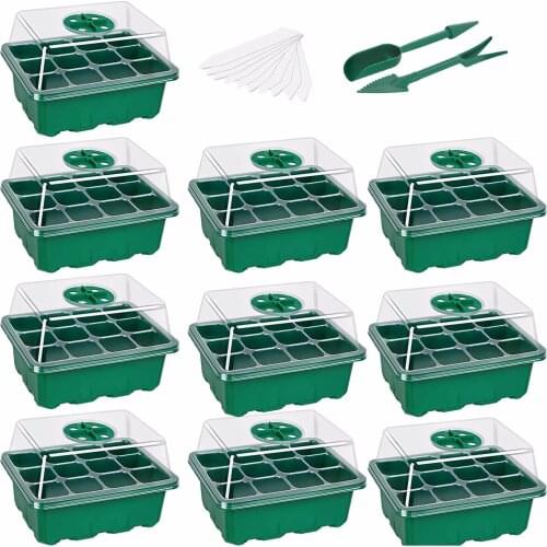 10 Packs Seed Starter Trays Seedling Tray, Humidity Adjustable Kit With Dome And Base Greenhouse Grow Trays Mini Propagator