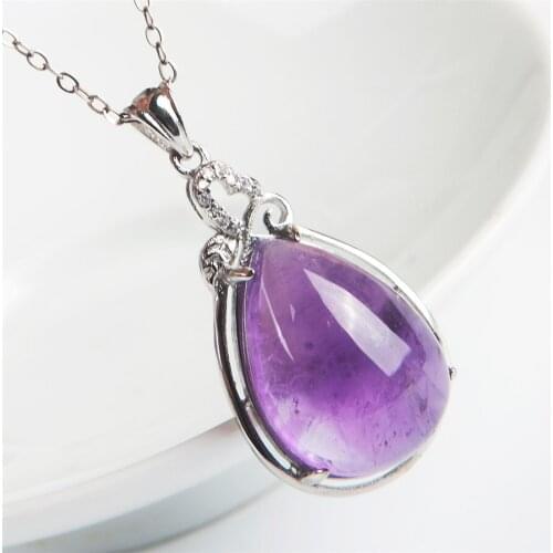 Genuine Natural Purple Crystal Quartz Water Drop Shape Woman Pendant AAAA 20*15*9mm Popular Crystal Fashion Stone Pendant 2018