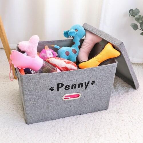 Custom Dog Toy Storage Basket Personalized Pet Toy Storage Box Collapsible Bin With Lid Foldable Dog Cat Toys Organizer Baskets