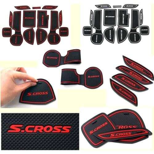 Rubber Mat Door Slot Pad Cup Cushion Groove Mat Lnterior Anti Slip Mat For Suzuki SX4 S-Cross 2014-2015 Car Accessories Styling