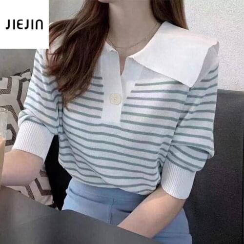 Sailors Striped Shirt Pullover Women Tops Summer New Fashion Striped Printed Knitted Tee Womne Slim T-Shirt Casual Streetwear