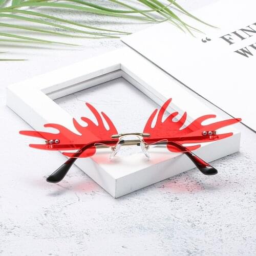New Fire Flame Sunglasses Women Rimless Wave Sun Punk Glasses 2020 Luxury Fashion Metal Shade Vintage Women Mirror Eyewear UV400