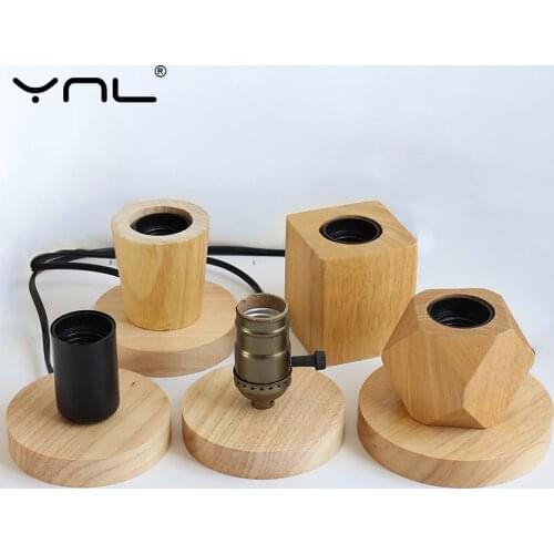 Modern Wood Table Lamp Retro E27 Desktop Decorative Light Indoor Art Lamp Living Room Bedroom Decoration Wood Light Base EU Plug