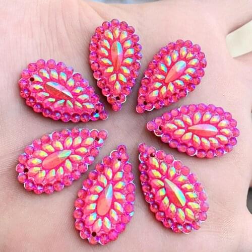 30pcs 16*28mm AB Color Sew On Rhinestones buttons Shiny Drop Resin Rhinestone Crystals Stones For DIY Wedding -B343*3
