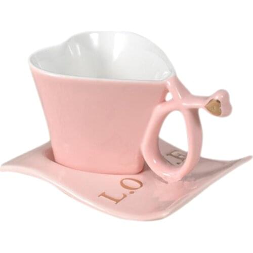 Wedding Creative Couple Heart-shaped Ceramic Coffee Cup with Saucer Spoon Couple Cup Milk Cup Mug Christmas Gift Valentines Day